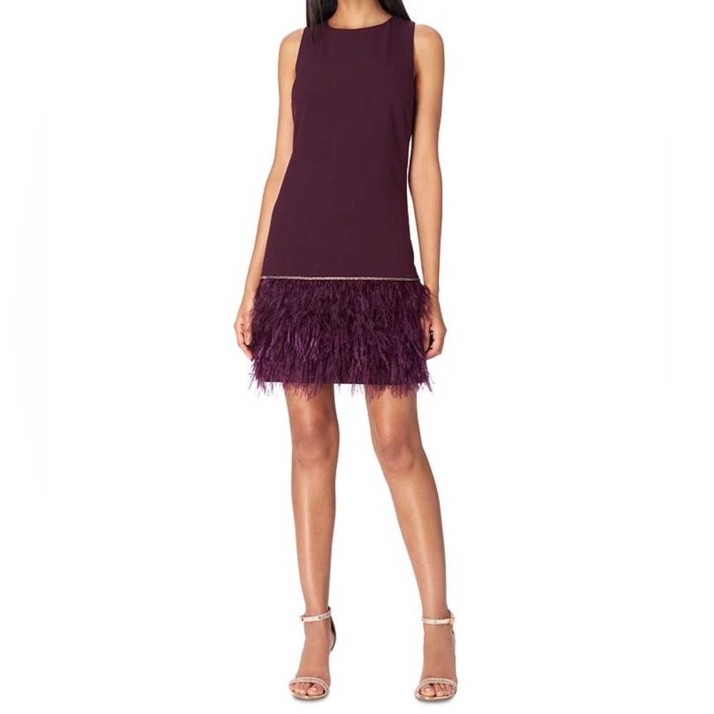 Tahari ASL Sleeveless Dress with Feather Trim - Size 10 - NWT